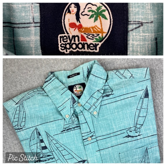 Reyn Spooner new without tags Classic Fit Dress Shirt Men (L) Hawaiian Sailboat - Picture 1 of 12